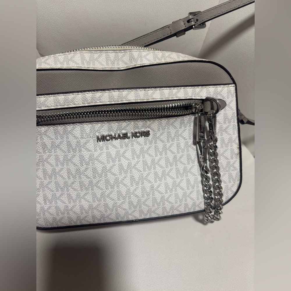 Michael Kors Gray and White Jet Set Large Logo Crossbody Bag